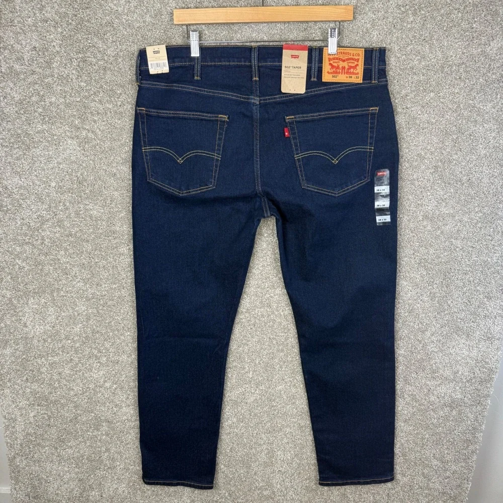 Levis 502 Taper Mens 38x32 Dark Indigo Stretch Denim Jeans 29507-3196 NEW